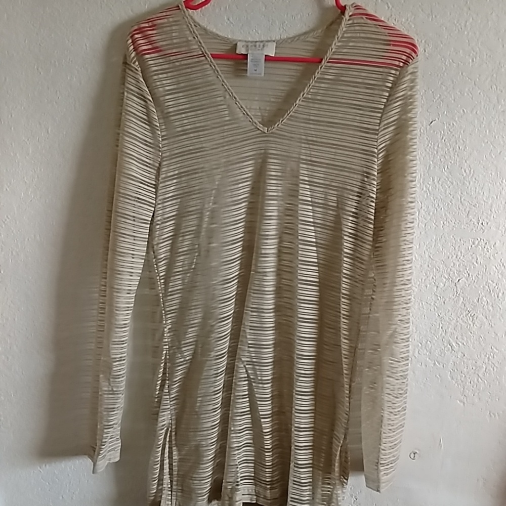 Long sleeve mesh stripe top